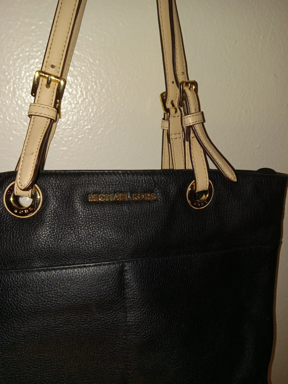 Michael Kors Black Leather Tote with Cream Straps